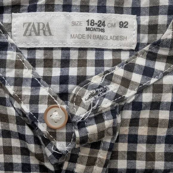 Zara Kids Checkered Button Down Shirt - Navy and White - Picture 5 of 6
